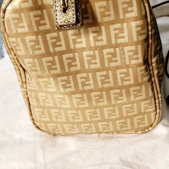 FENDI Tan/Gold Monogram Icon Logo Satchel Hand Bag w Its Dust Bag - Picture 12 of 15
